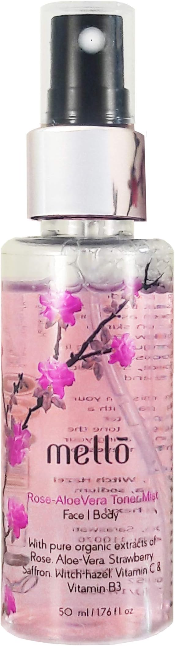 MELLO Rose Aloevera mist toner spray for face | hydrating and refreshing | 50ml | with Strawberry, Saffron, Vitamin C, Vitamin B3
