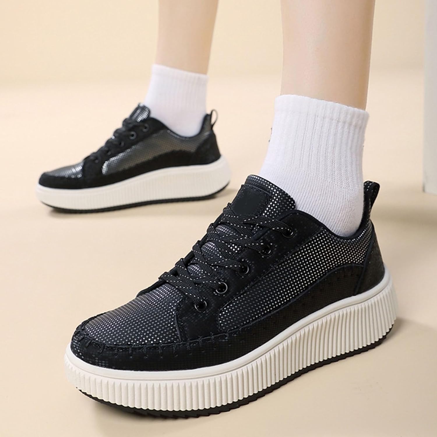 Fashion Sneakers For Women 2025 Platform,Womens White Platform Sneakers Canvas Platform Shoes for Women Black Casual Tennis Shoes Comfortable Walking Shoes for Women Slip on Lace Up Sneakers