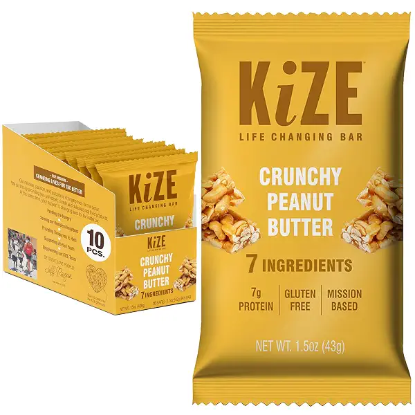 KiZE Energy Bars - Crunchy Peanut Butter - Gluten Free, Dairy Free, Non-GMO, and High Protein Meal Replacement Energy Bars, Clean and Simple Food Ingredients - 7g High Protein Snacks, (10 Count) 1