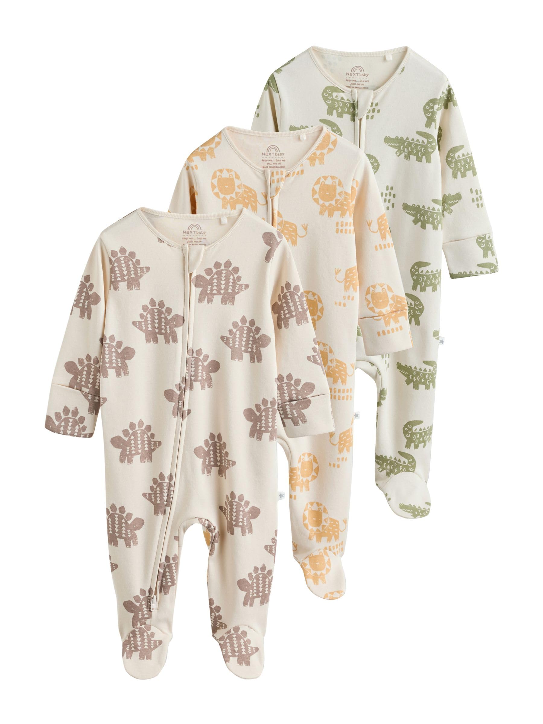 NEXT Bambini Confezione da 3 Tutine Bebè con Zip bidirezionale | Neonato, Standard, Mid Rise, Button, 100% cotone