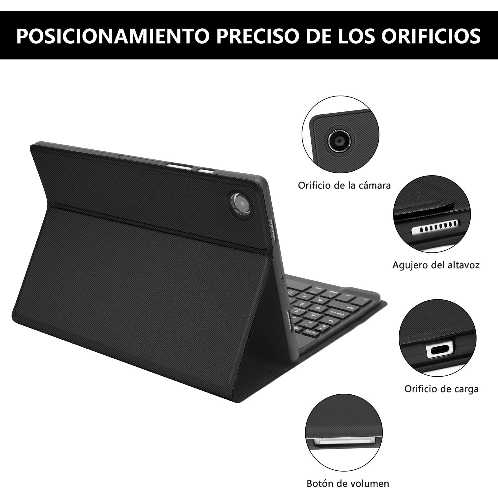 IVEOPPE Funda con Teclado para Samsung Galaxy Tab A8 10.5 2022/2021 (SM-X200/X205/X207), Funda de Cuero Ultra Delgada,Teclado Español Ñ Bluetooth Inalámbrico Magnético Desmontable, Negro