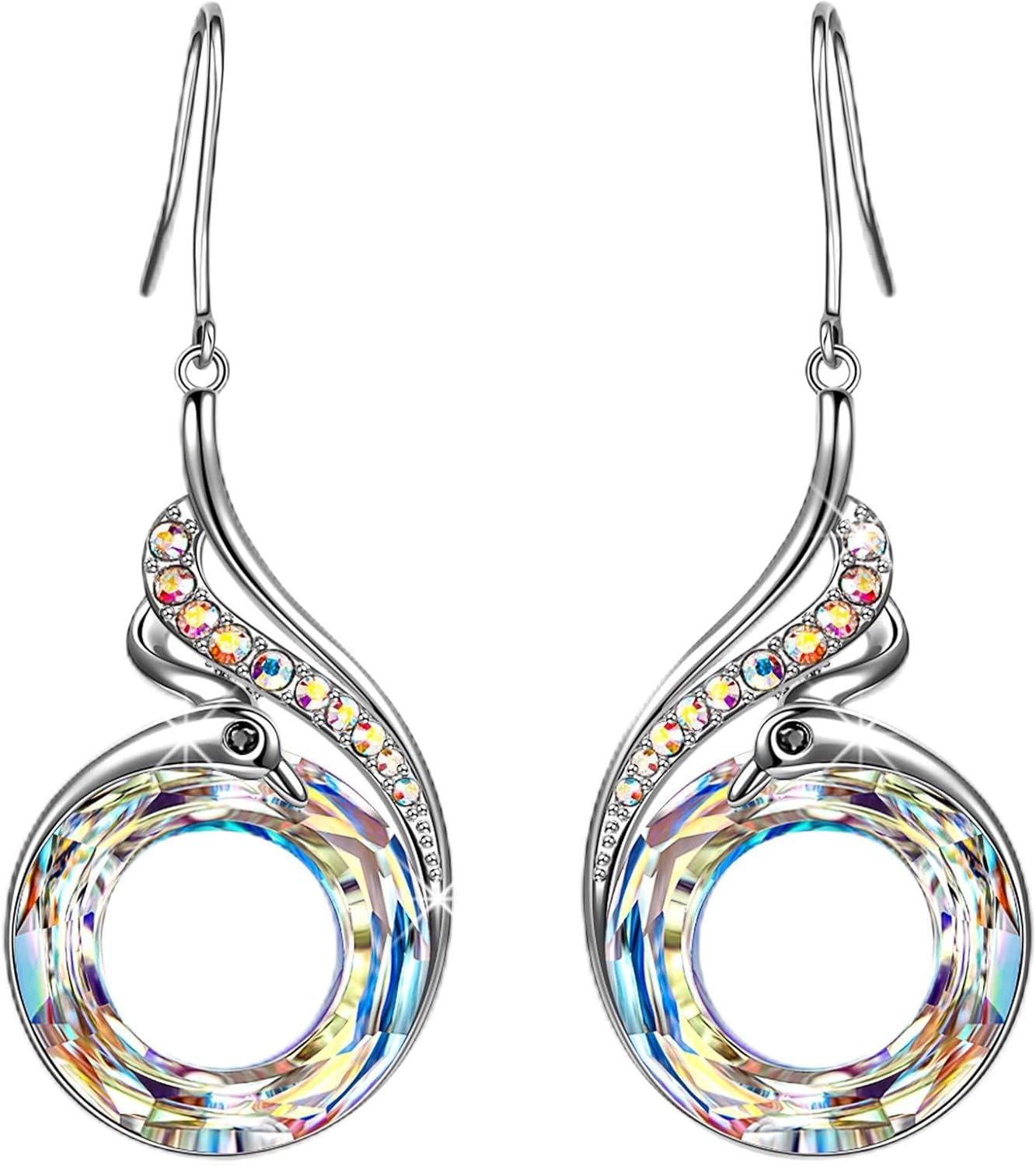 Kate Lynn "Rise From the Ashes" Phoenix Earrings, Sterling Silver Dangle Earrings with Crystals from Austria, Birthday Gift with Jewelry Box, Symbol of Luck and Renewal