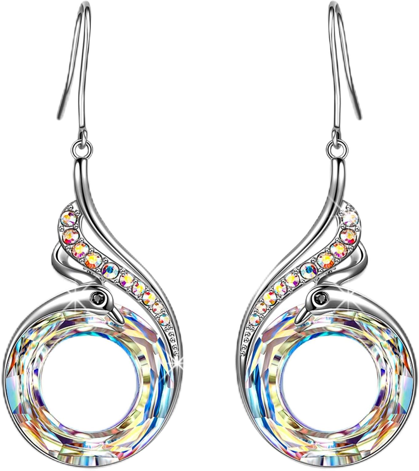 "Rise From the Ashes" Phoenix Earrings, Sterling Silver Dangle Earrings with Crystals from Austria, Birthday Gift with Jewelry Box, Symbol of Luck and Renewal