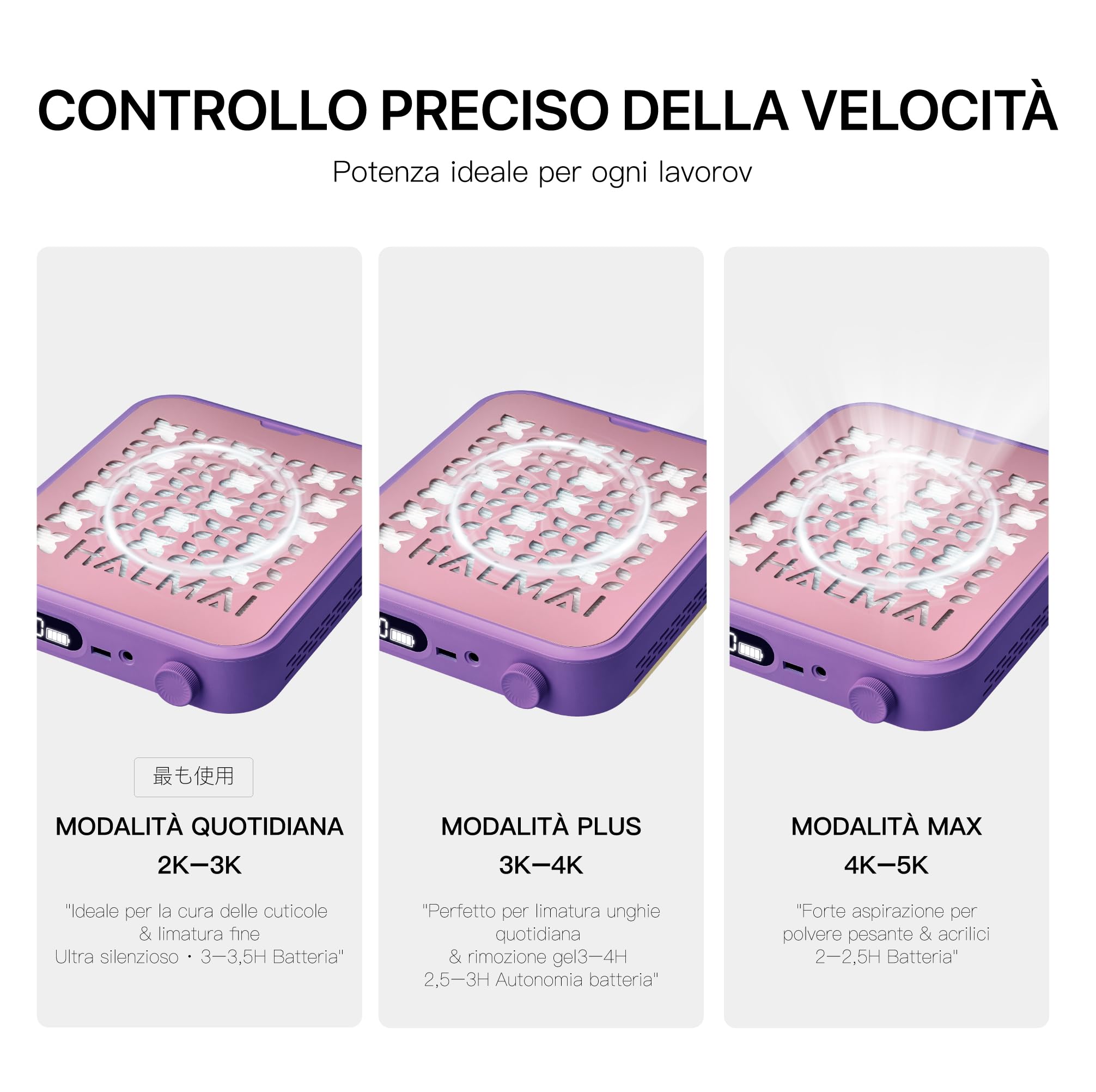 HALMAI Aspirapolvere per polvere da unghie ricaricabile senza fili 800Pa motore brushless portatile filtro HEPA Viola crepuscolo