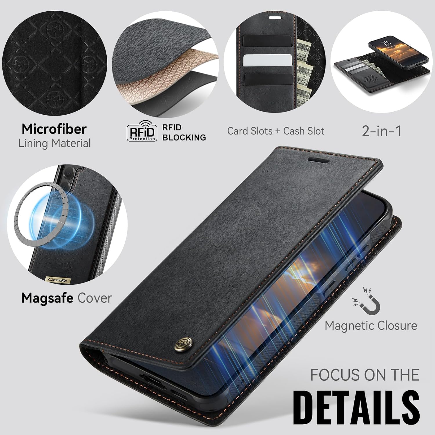 Wefor Compatible with Samsung Galaxy S25 FE Wallet Case Compatible with Magsafe, 2-in-1 PU Leather Flip RFID Blocking Card Holder Stand Shockproof Magnetic Detachable Cover S25 FE Case 6.7" (Black)