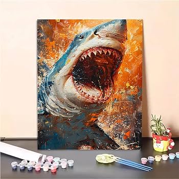Amazon.co.jp: Paint by Numbers サメ, 数字油絵 海洋生物 初心者と