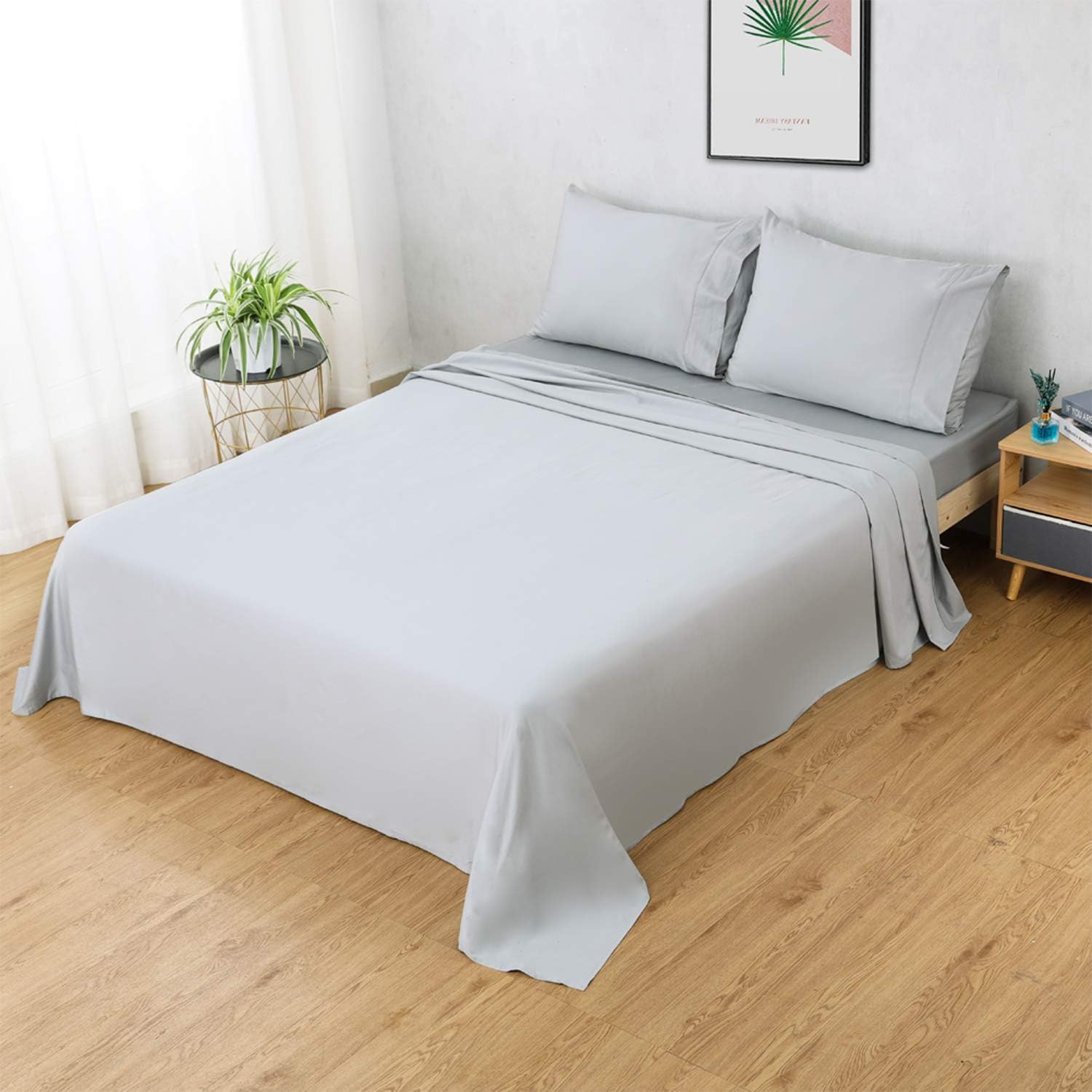 Shunjie.Home Flat Sheet Only Queen Size, 400 TC 100% Egyptian Cotton Flat Sheet - Wrinkle, Fade, Stain Resistant (Gray, Queen) : Home & Kitchen