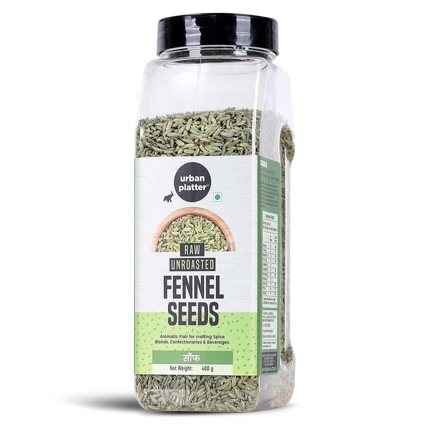 Urban Platter Raw Unroasted Fennel Seeds (Saunf/Variyali) Shaker Jar - 400G