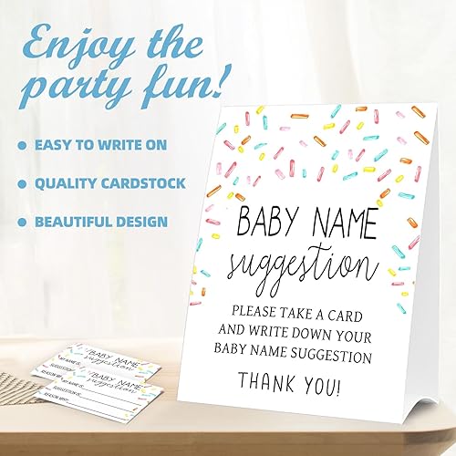 Miniatura 2 de Baby Shower Games - Letrero de sugerencia de nombre de bebé, cartel de papel kraft de 5 x 7 pulgadas y 50 tarjetas de sugerencia de nombre, revelar