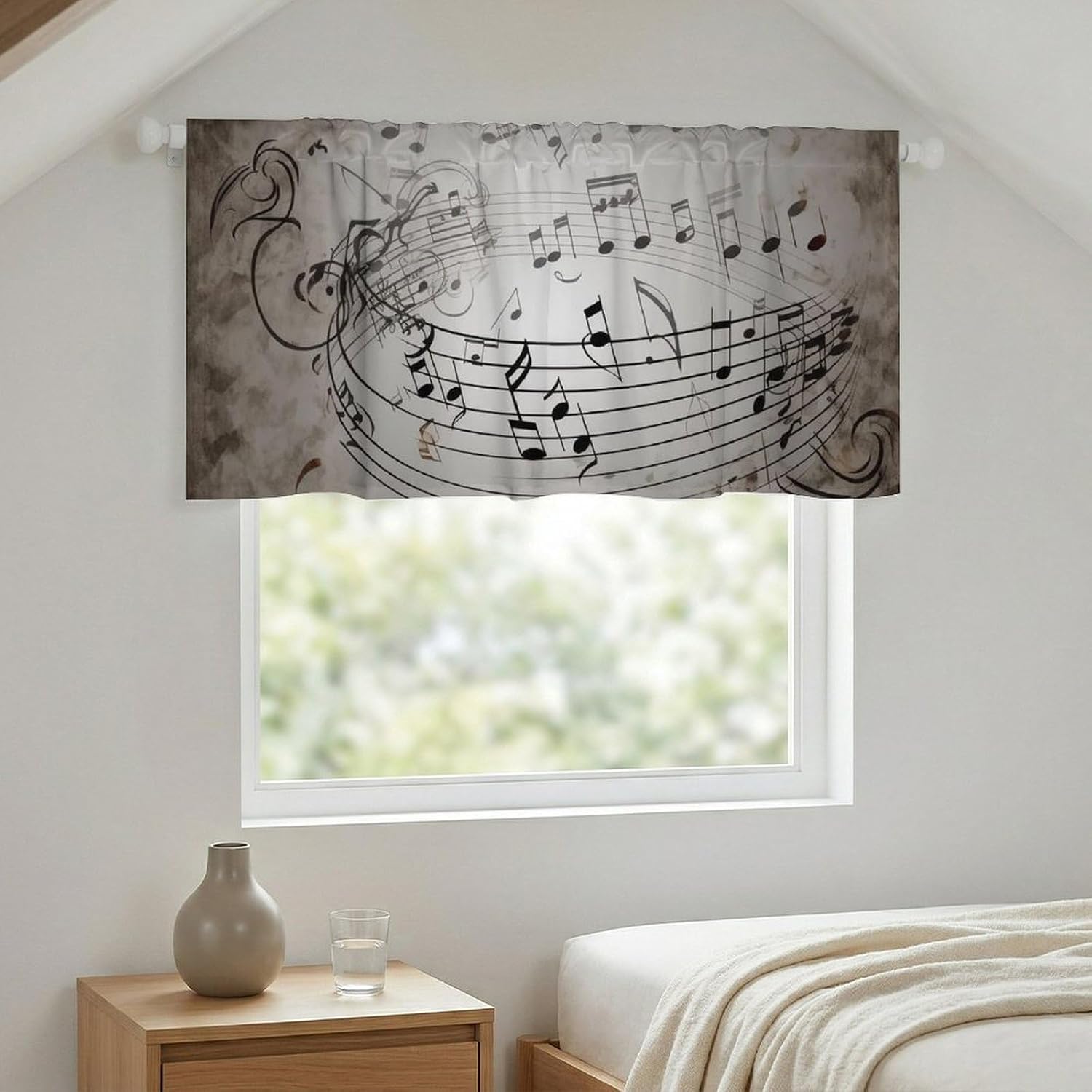 Valances for Windows Abstract Art Short Curtains Music Note Wall Kitchen Curtains Window Treatment Valance Rod Pocket Cafe Curtains for Kitchen Bedroom Bedroom Bathroom 132x61*1
