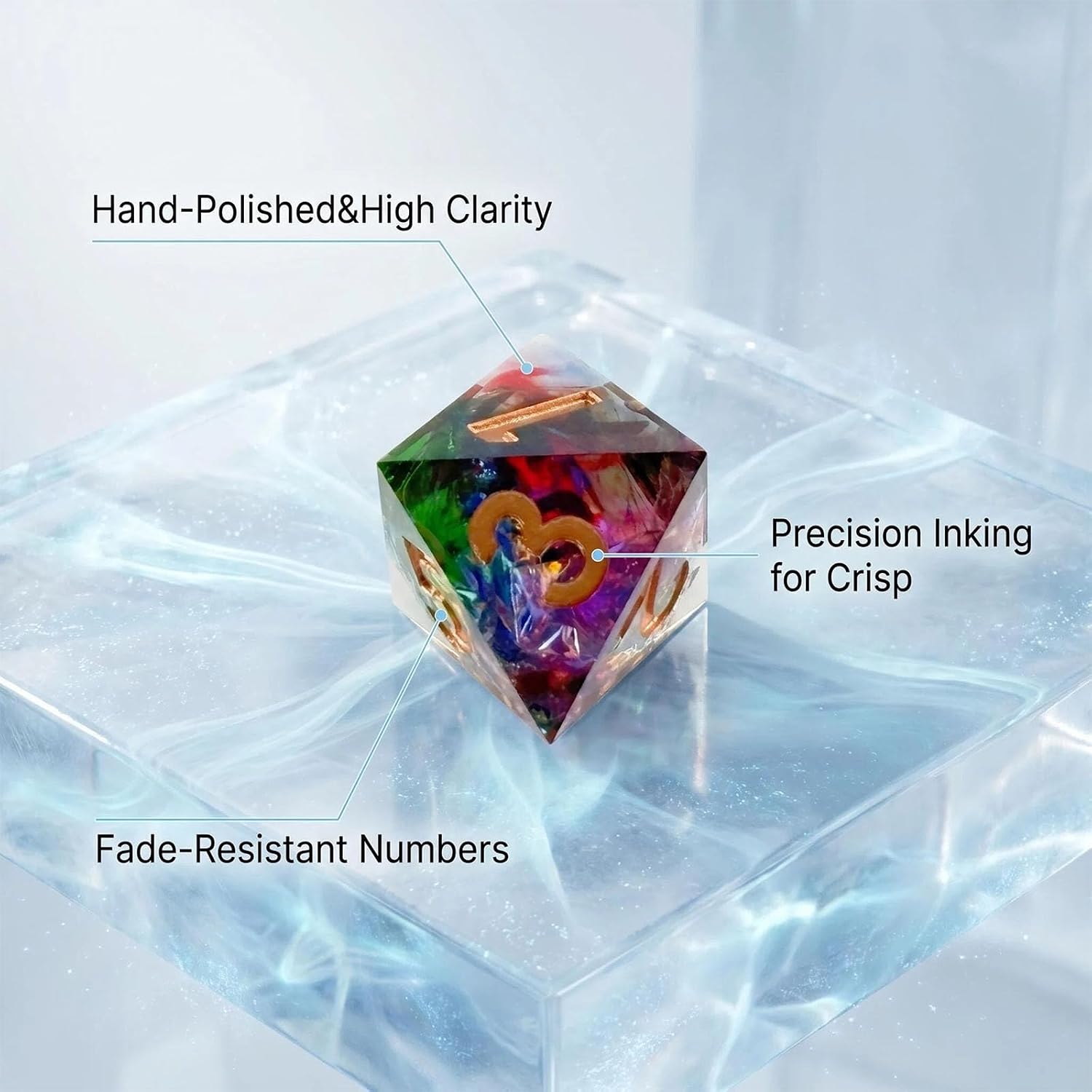Sharp Edge Handmade Polyhedral DND Dice Set, Aurora Rainbow, Resin, 7 Piece with Gift Box