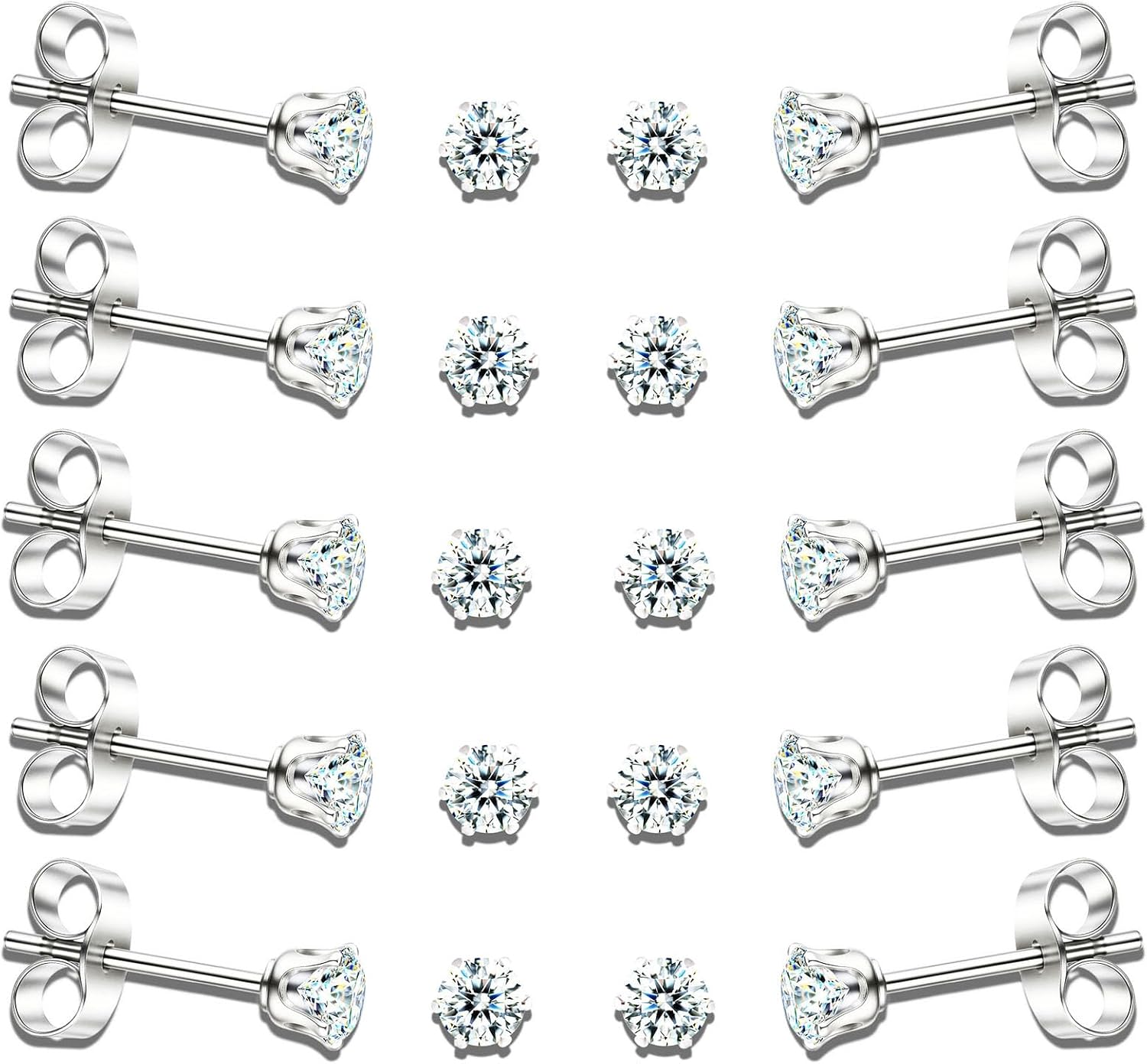 10 Pairs Small Stud Earrings for Women – Hypoallergenic Stainless Steel Tiny Earrings for Sensitive Ears, Cubic Zirconia Simulated Diamond Stud Earrings