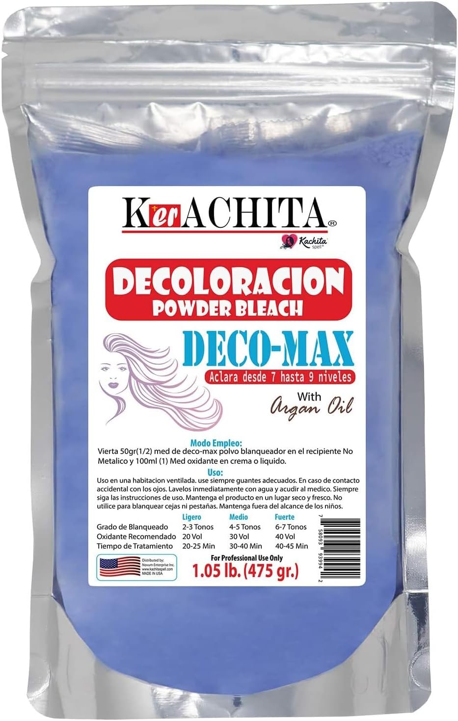 Professional Lightener for Hair Highlights, Bleaching, Highlighting, Balayage Kerachita Powder Bleach Blue Deco-Max, Decoloracion Azul en Polvo 1.10 Lb (500gr) Made in USA