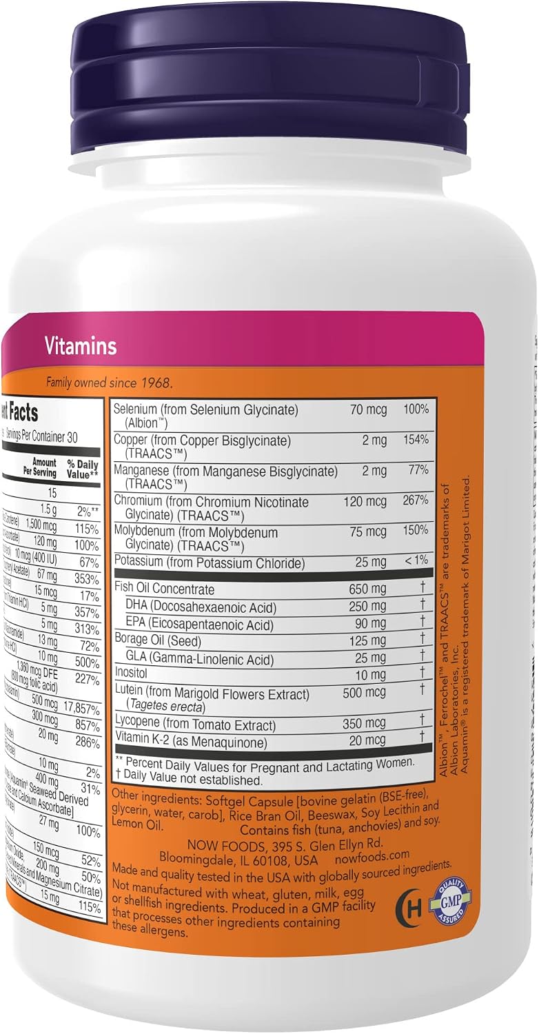 NOW Supplements, Prenatal Gels + DHA with 250 mg DHA per serving, plus Borage Oil (GLA), 90 Softgels