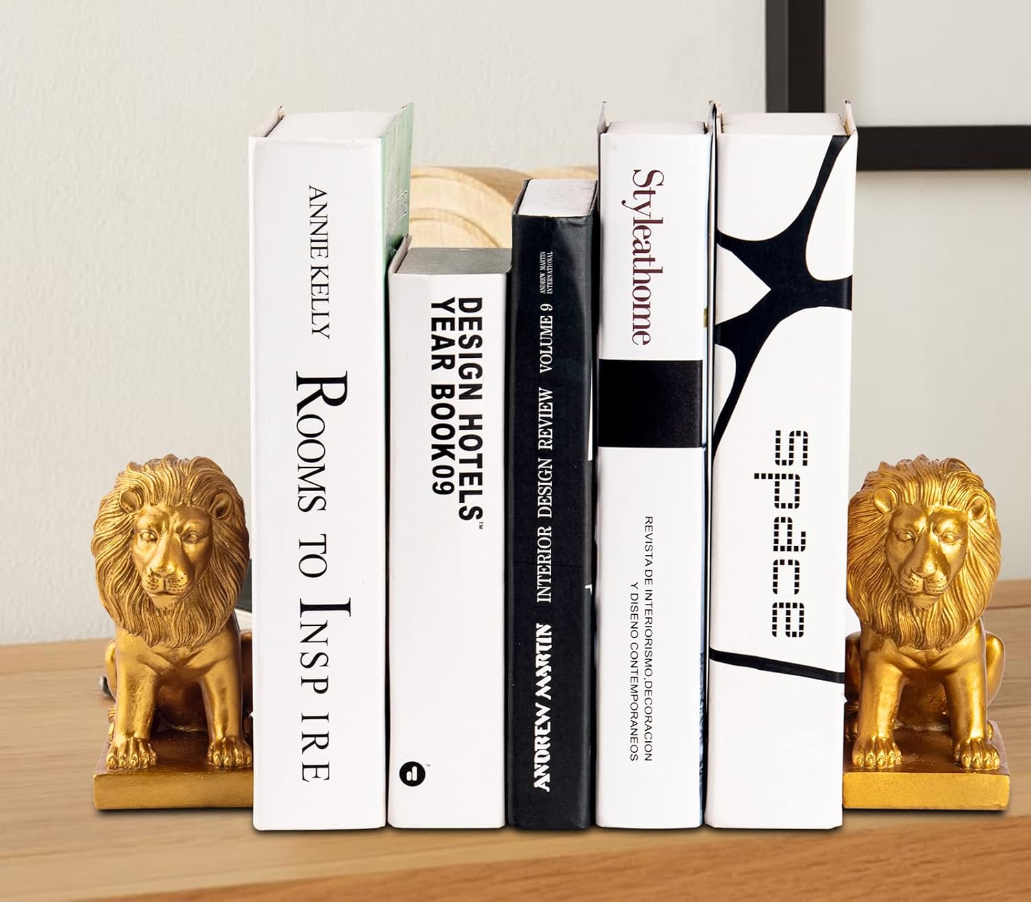 Lion Book Ends for Home Decorative 2 Golden Bookends Bookcase Decoration Book Ends to Hold Books Heavy Duty Bookends for Shelves Vintage Antiq Nonskid Shelves