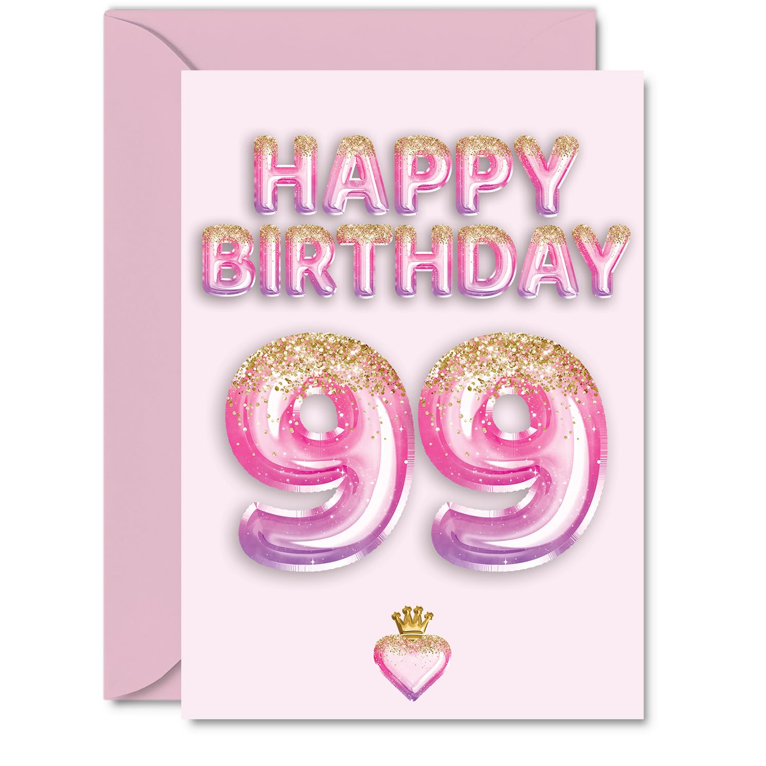 99th Birthday Cards for Men Women - Pink & Purple Glitter Balloons - Happy Birthday Card for 99 Year Old Man Woman Auntie Uncle Grandad Nanny, A5 Bday Greeting Cards