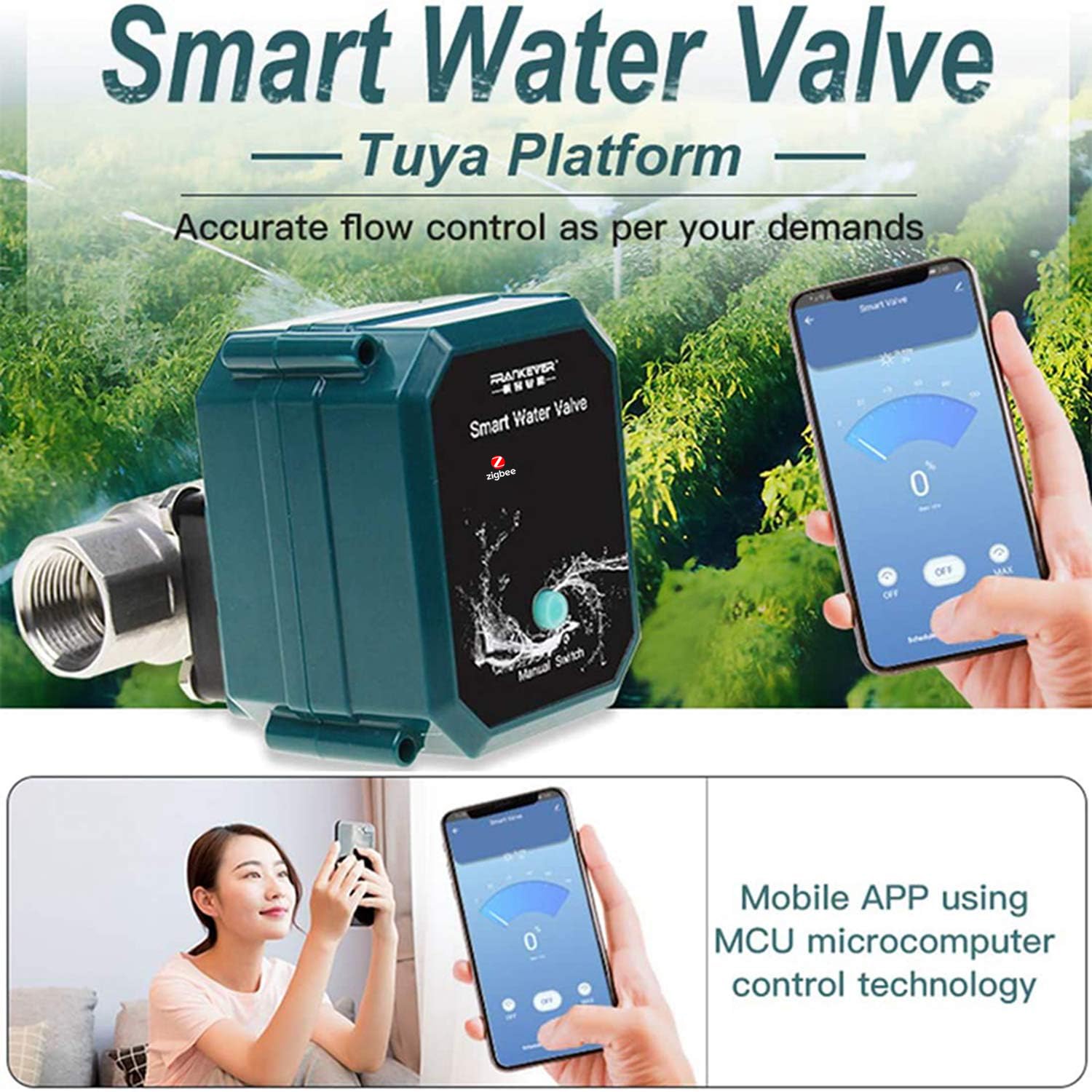 Vanne D'eau Intelligente ZigBee - Contrôle D'arrosage Automatique Via Appli - Alimentation USB - IP67 étanche - Compatible Alexa/Google - 10