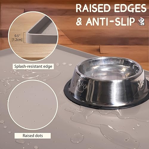 Vista 64 de MateeyLife Tapete de silicona para comida para gatos y perros para pisos, impermeable, antideslizante para alimentos y agua, tapete de alimentación