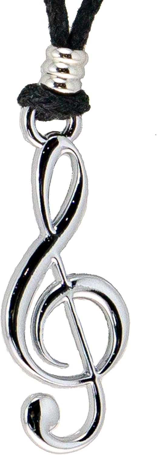 BlueRica Treble G Clef on Adjustable Black Cord Necklace (Chrome Finish) - Image 3
