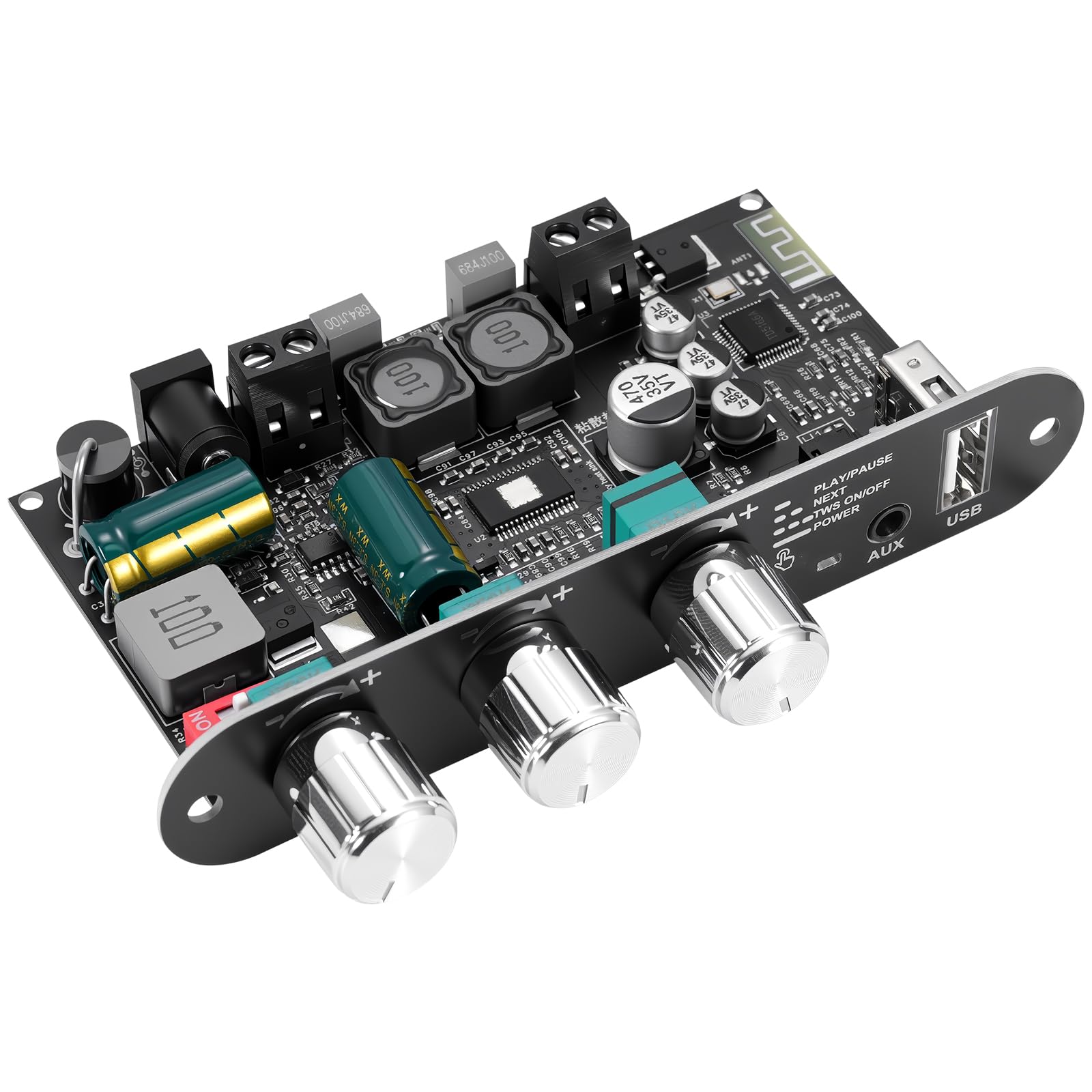 ZK-1001U - Amplificatore stereo HiFi Bluetooth 5.3 con circuito TWS & Boost, potenza di uscita 100 W, mini amplificatore audio per altoparlanti fai da te domestici e esterni, ingresso USB/AUX/BT, DC 9
