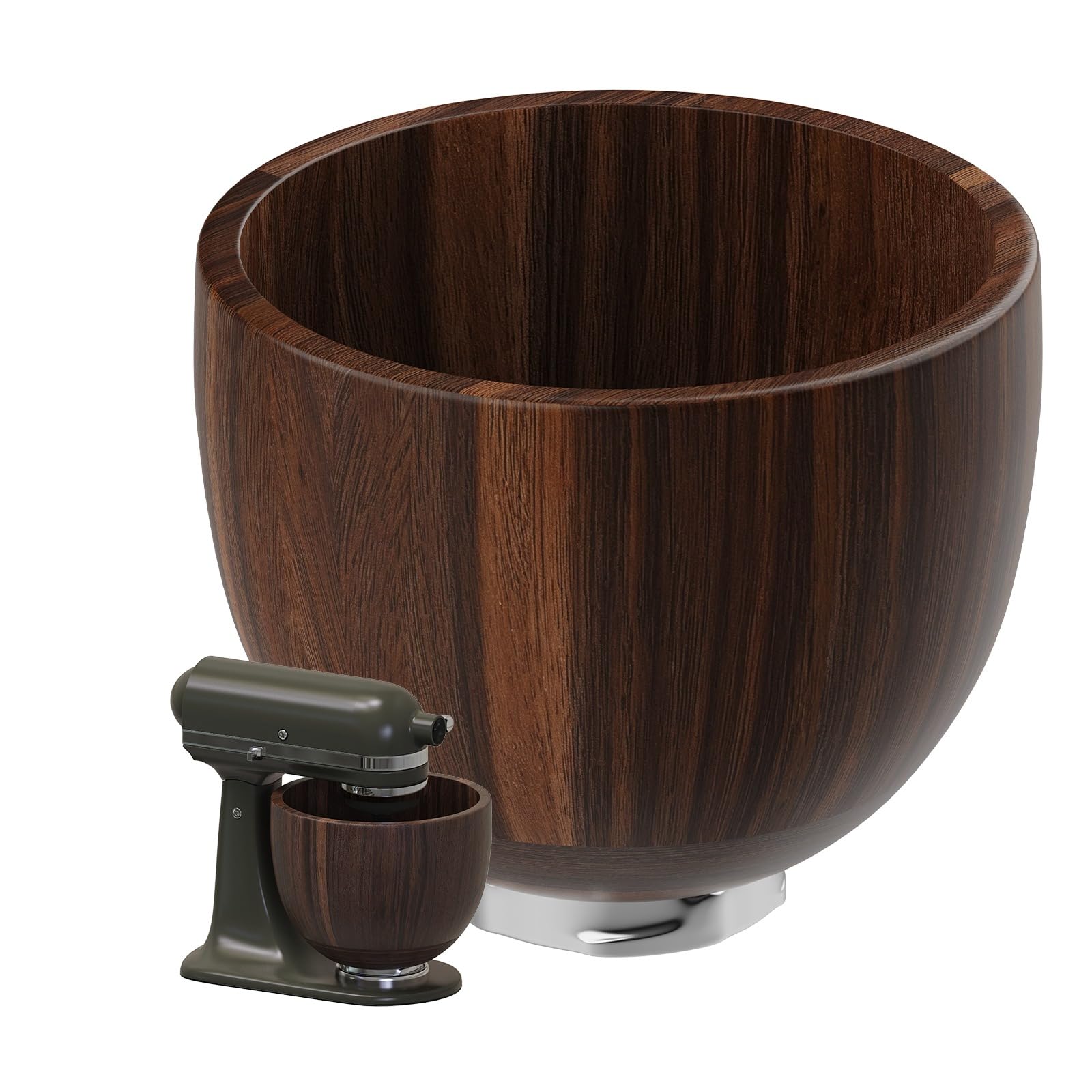 Drewniana Miska do Mieszania do KitchenAid 4,5-5 Quart Miksery Stojące z Uchylną Głowicą od MMOBIEL – Miska z Naturalnego Drewna Akacjowego z Podstawą ze Stal Nierdz. 5QT – Dekoracyjna i Funkcjonalna