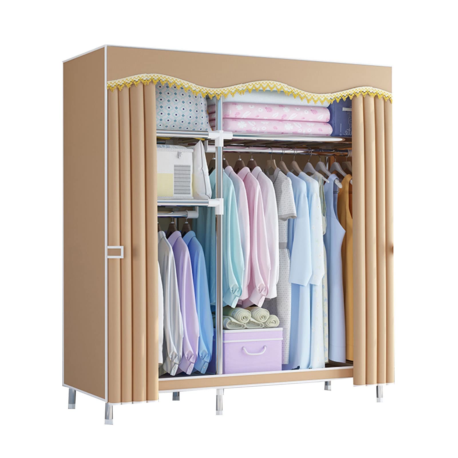 Armario portátil plegable lavable con barra para ropa y zapatos de 123x45x170 cm