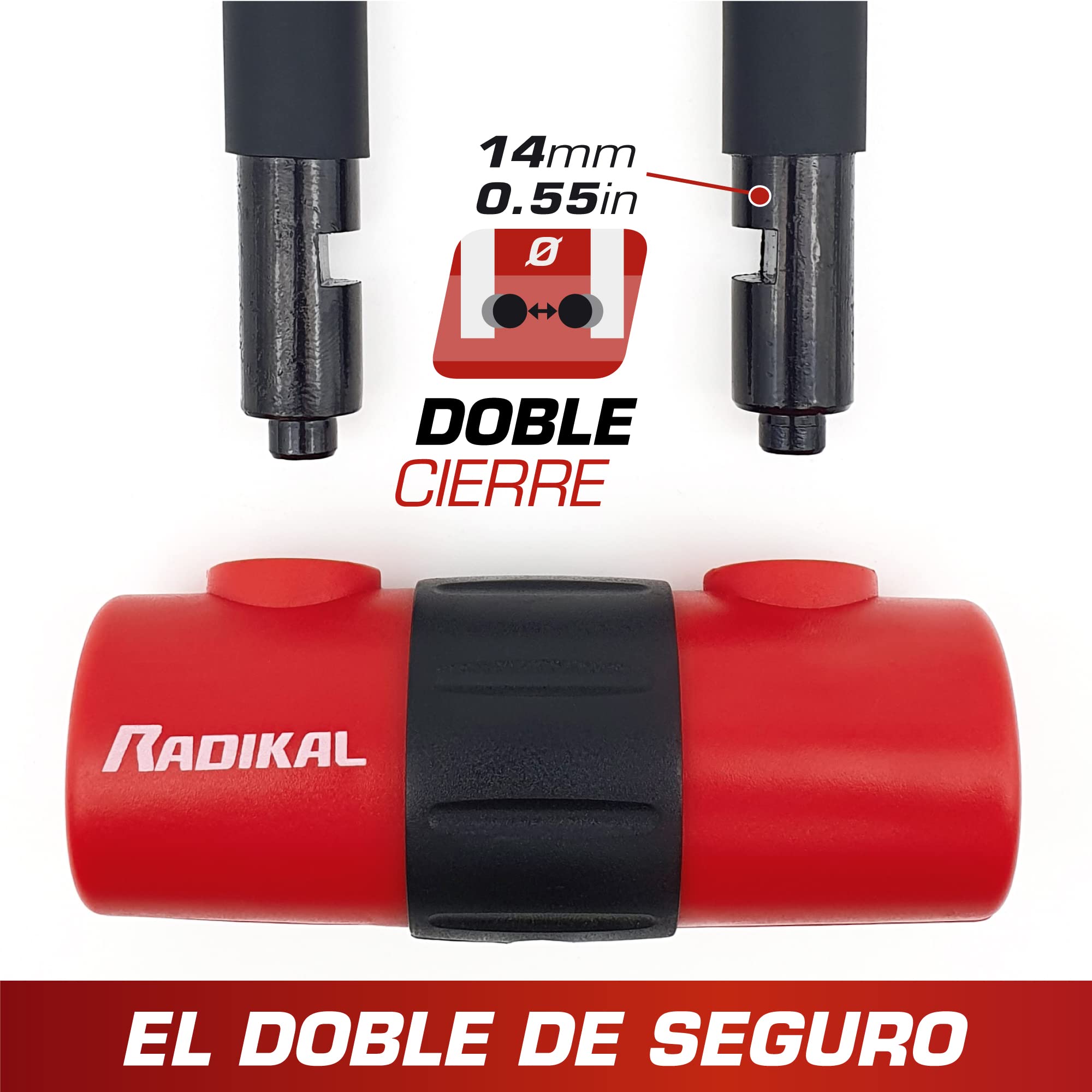 RADIKAL RK72120L Candado Antirrobo Mini U con Cadena Lazo 120 cm, Más Polivalente para Candado Moto Disco +Cable, Cerradura Alta Seguridad y Doble Cierre Antirobo Universal para Moto Scooter Bicicleta