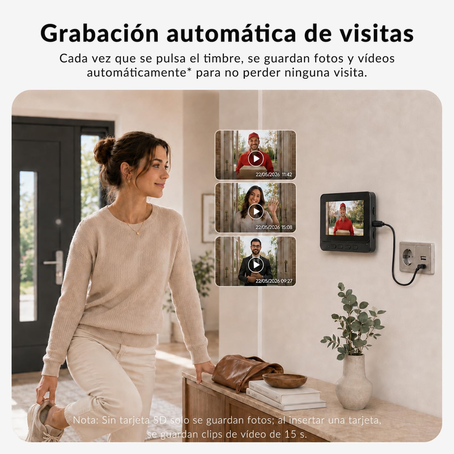 Timbre Inalámbrico Exterior Impermeable IP65, Pantalla IPS de 4,3 Pulgadas, Timbre Inalámbrico con Cámara 1080P, Audio Bidireccional, Visión Nocturna, Video Portero Automatico Alimentado por Batería