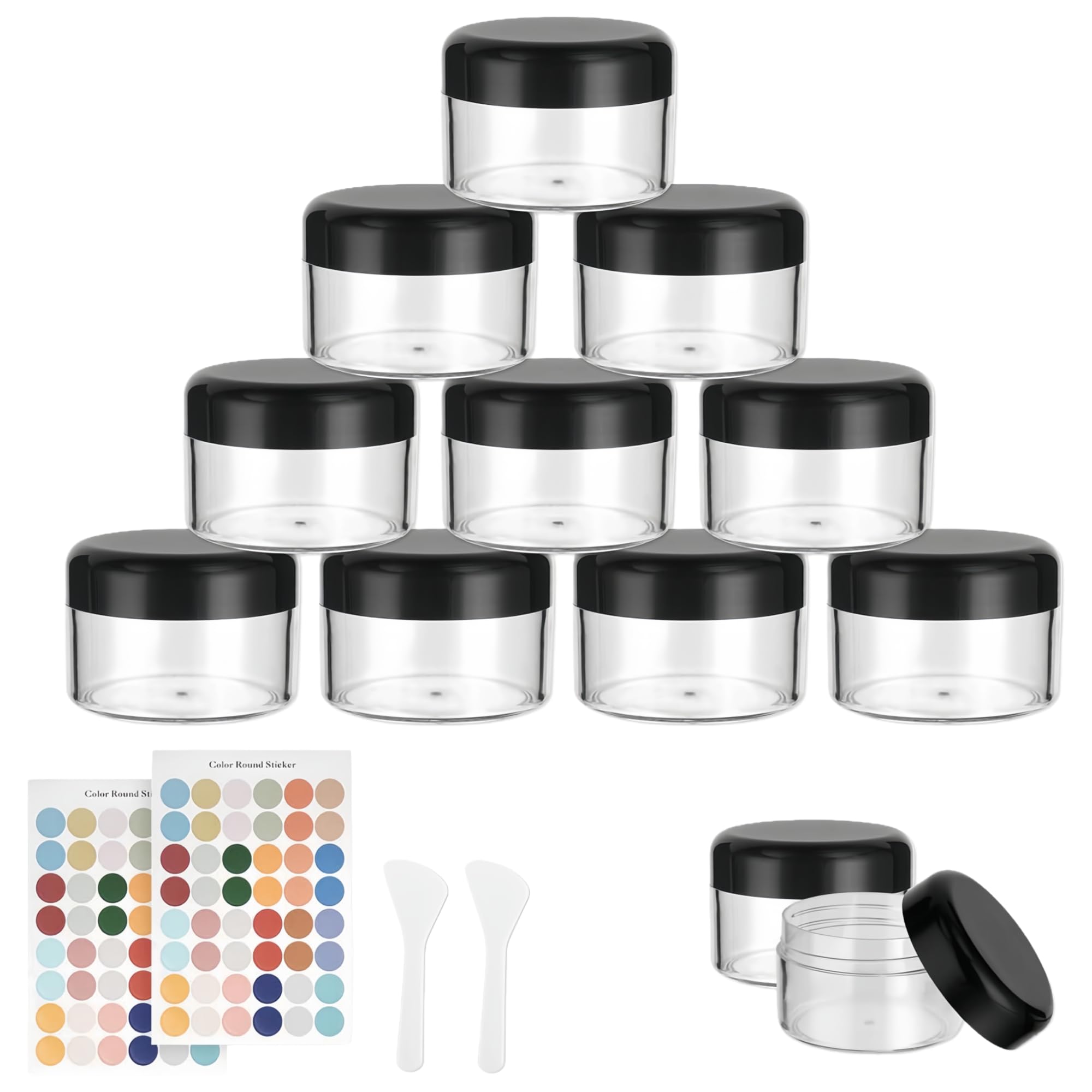 Flintronic 24 Stück Döschen, 50ml Plastik Döschen, Leerdose klarer Tiegel, Cremedose Leer Transparent Tiegel mit Spatel und Etikett，Reise Töpfchen Set