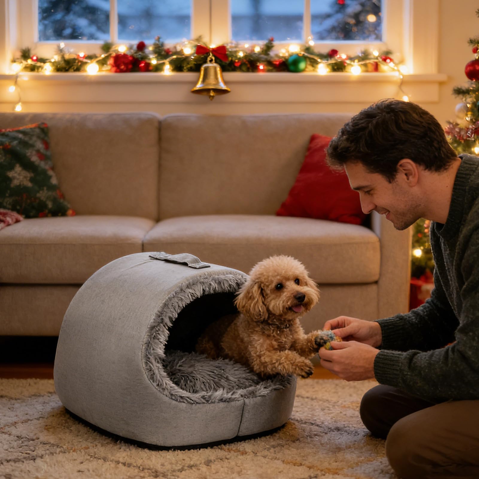 Cuccia per gatti coperta con maniglia, calda, invernale, morbida e confortevole | Grotta per gatti coperta per animali domestici, dormitorio, appartamento, soggiorno, balcone