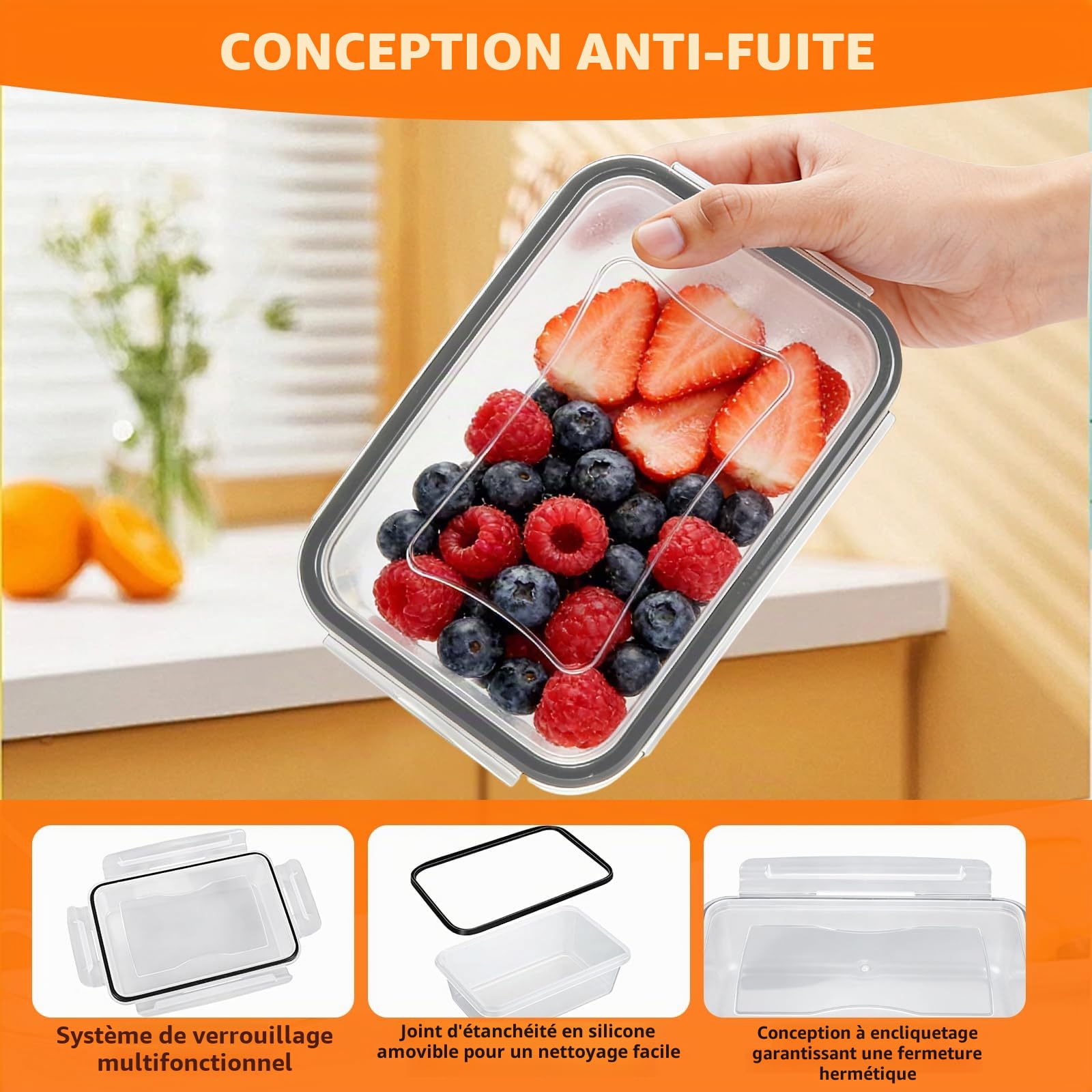 Boîte Conservation Alimentaire, 10 Pièces De 1l, Boîte Alimentaire Sans Bpa, Plastique Boîte Hermetique Alimentaire, 100% Étanche, Pour Congélateur, Frigo, Micro-Ondes & Repas à Emporter