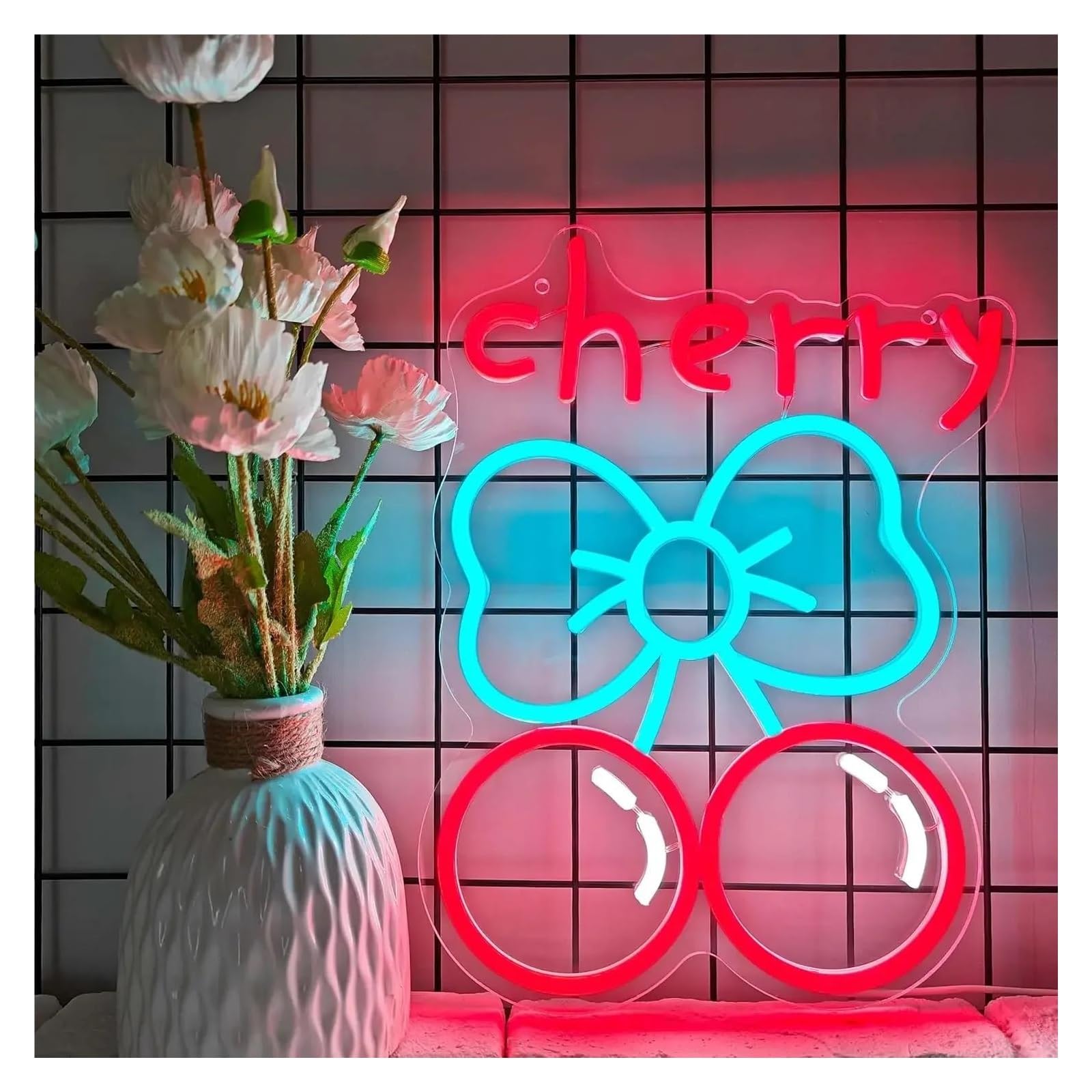 LEMST Signs Lamp Cherry Neon Sign Neon Light Sign Wall Decor USB Powered for Fruit Shop Bedroom Cute Decor Wedding Party 27x36.5cm