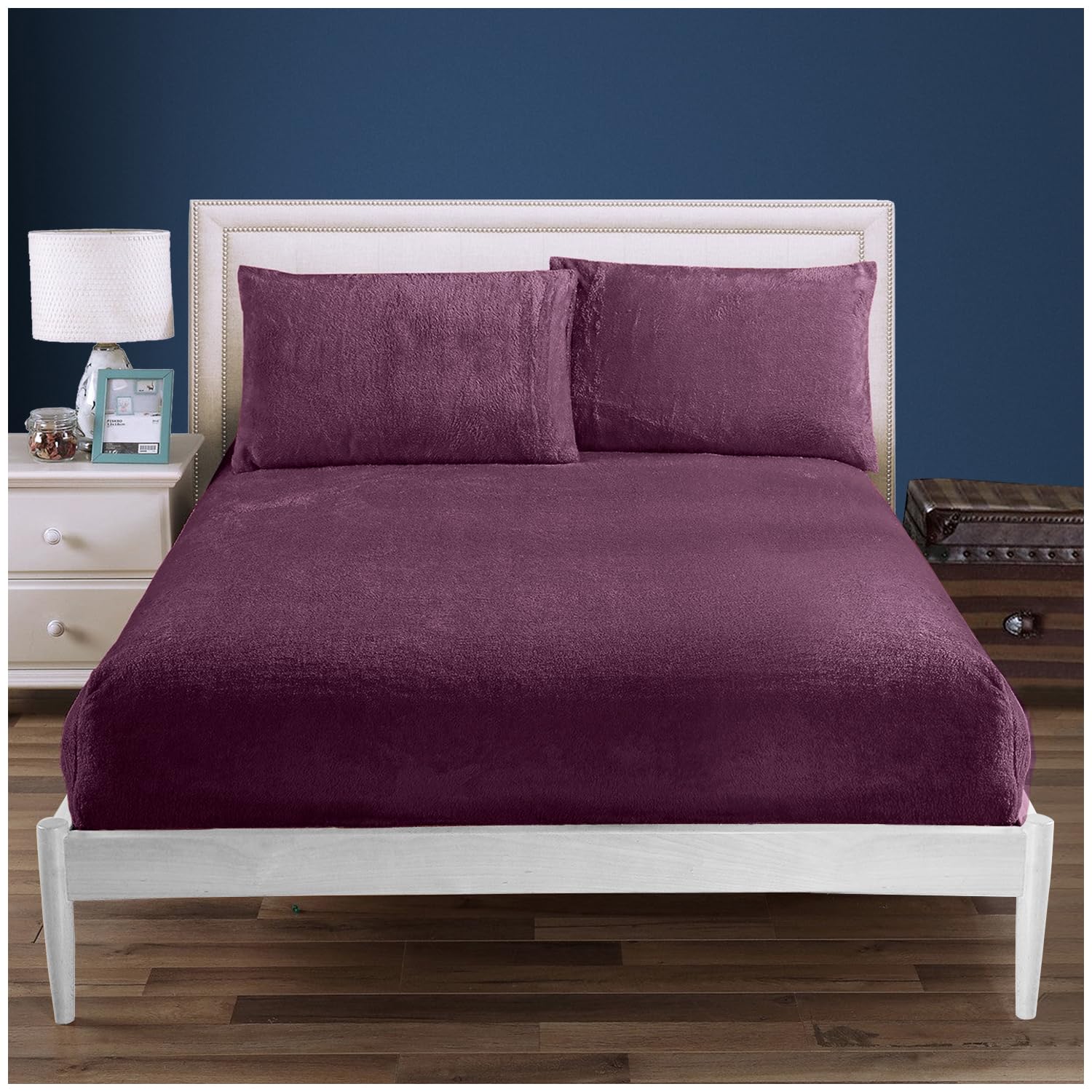 100% Polyester Super King Bottom Sheet, Warm & Cozy Teddy Bear Fleece Fitted Sheet, Easycare Soft Fur Snuggly and Thermal Bedsheet, Easycare Fluffy Warm Bedding, Aubergine