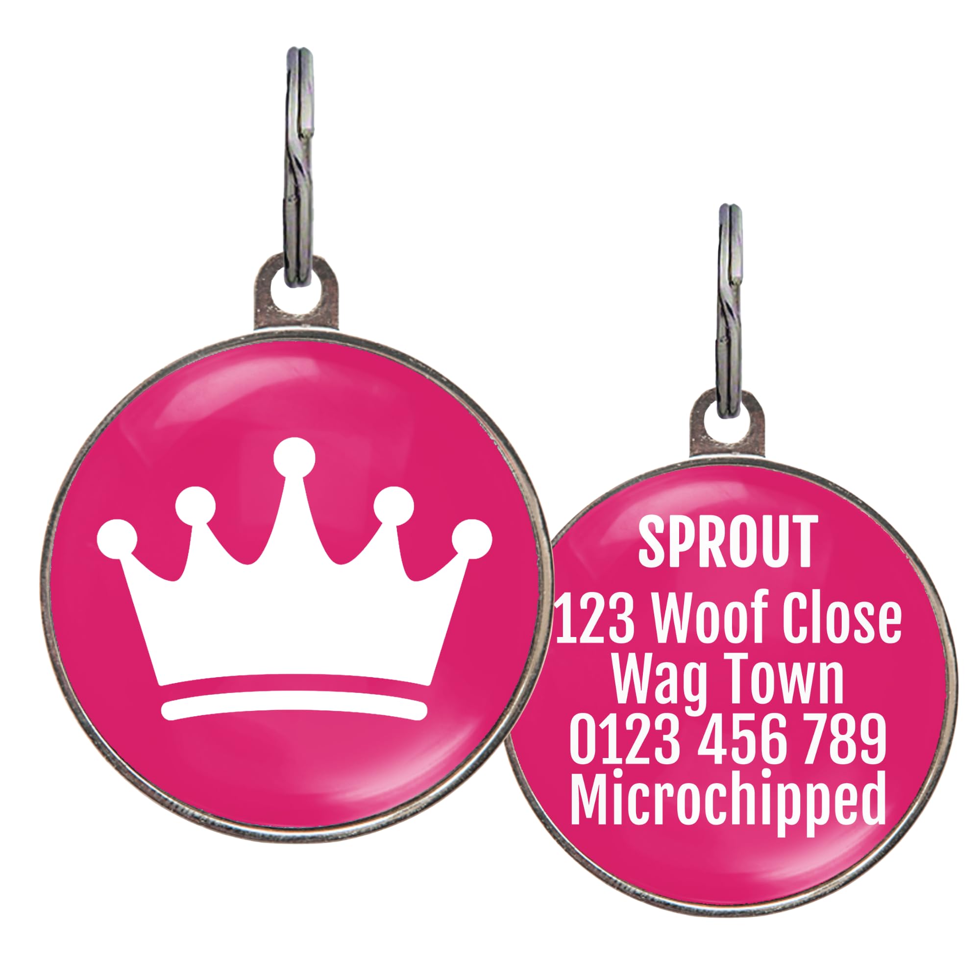 Dog ID Tag – Crown Design – 6 Colour Options & Custom Back – Lightweight Metal Tag for Dogs, Cats & Puppies – Waterproof, Double-Sided & UK Made — image 1