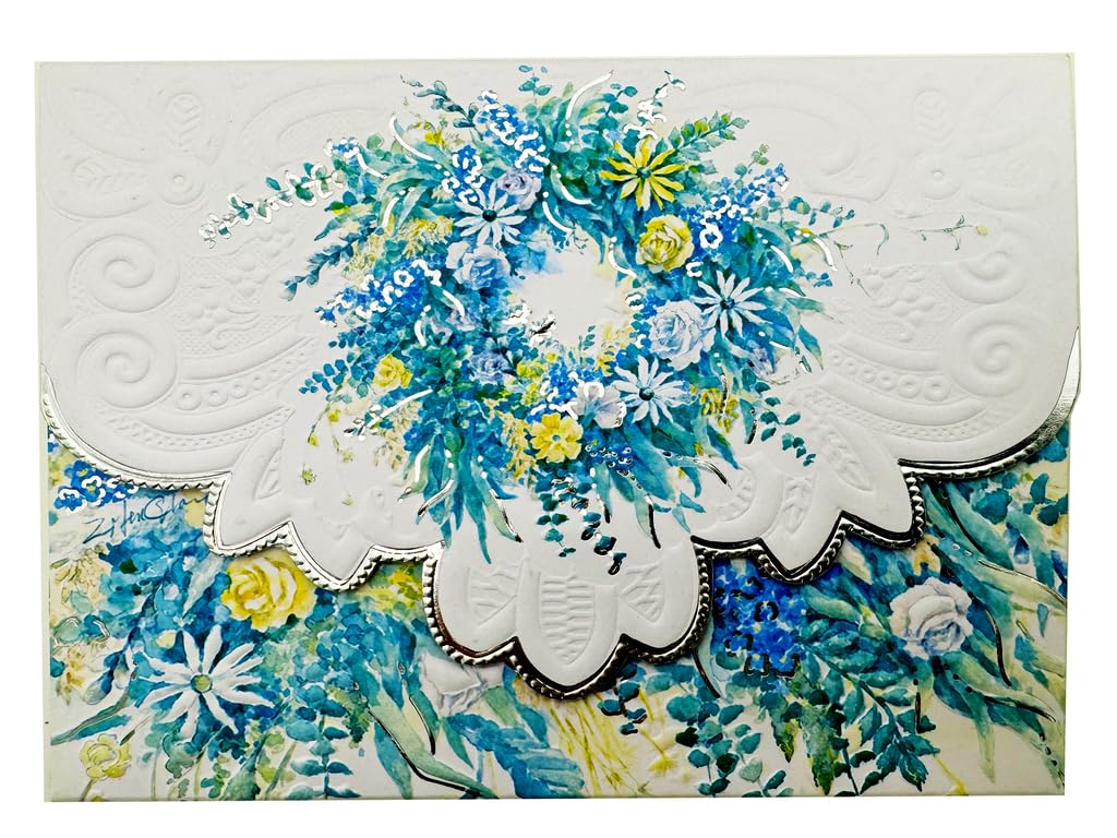 Poster Foundry Set of 3 - Blue Wreath Boxed Note Cards by Carol Wilson. 10 embossed 4x5 Die-Cut Notecards and Matching Envelopes in Decorative Gift Box with Magnetic Flap. NCP3000
