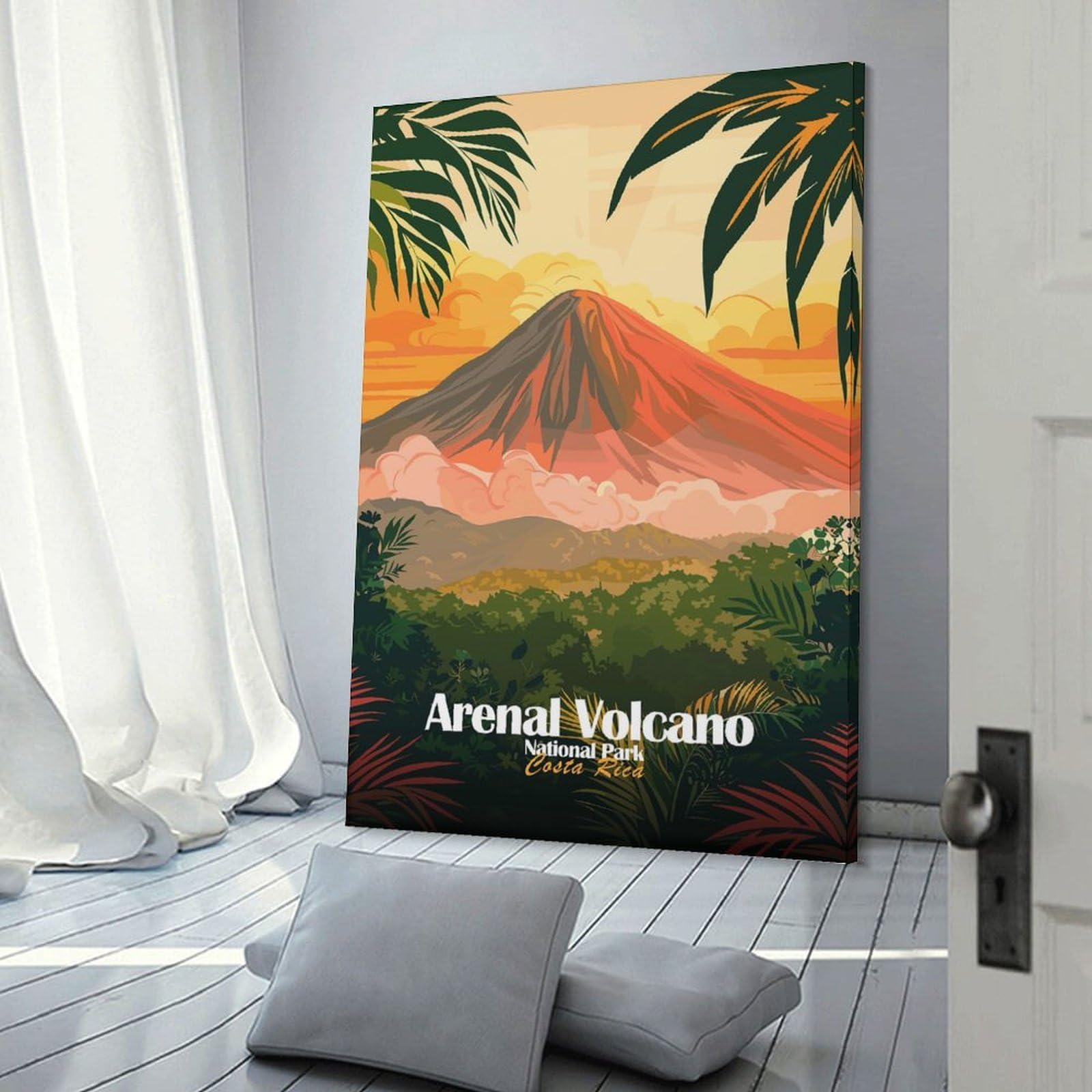 Junmoney Frame-Style-7 Arenal Volcano National Park Costa Rica Wall Decor Canvas Print, 12X18inch(30X45cm), For Lounge, Bedroom Or Personal Spaces, Thoughtful Wall Decor For Art Lovers