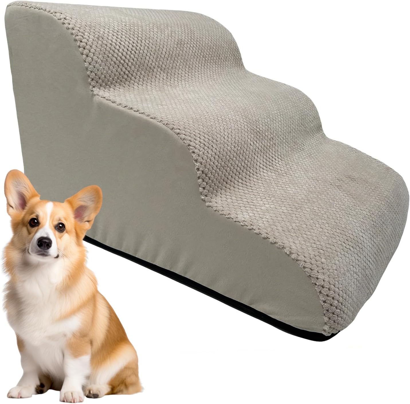 Dog Stairs for Small Dogs, Dog Steps, Extra Wide Non-Slip Pet Ramp for High Beds Or Couch, Soft Doggie Ladder for Dogs Injured, Older Pets, Small Cats Beige 40 * 56 * 35cm
