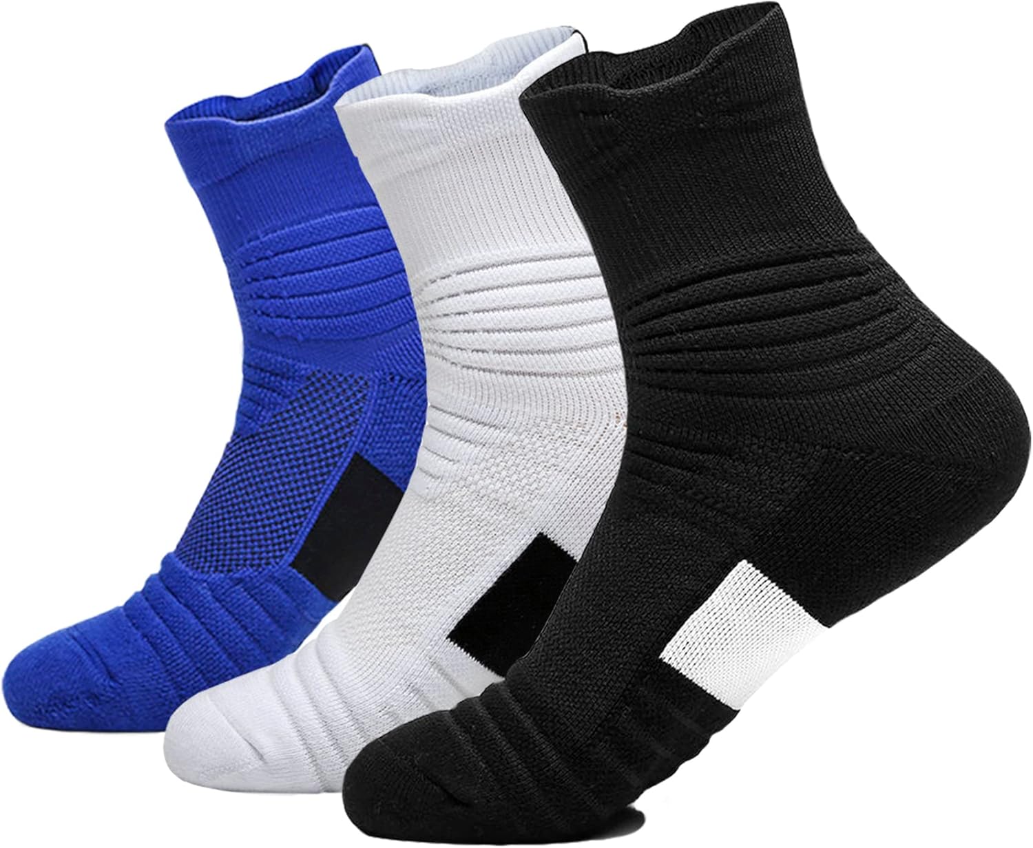 3 Pack Compression Basketball Socks Performance Cushioned Athletic Crew Sports Running Cycling Sock