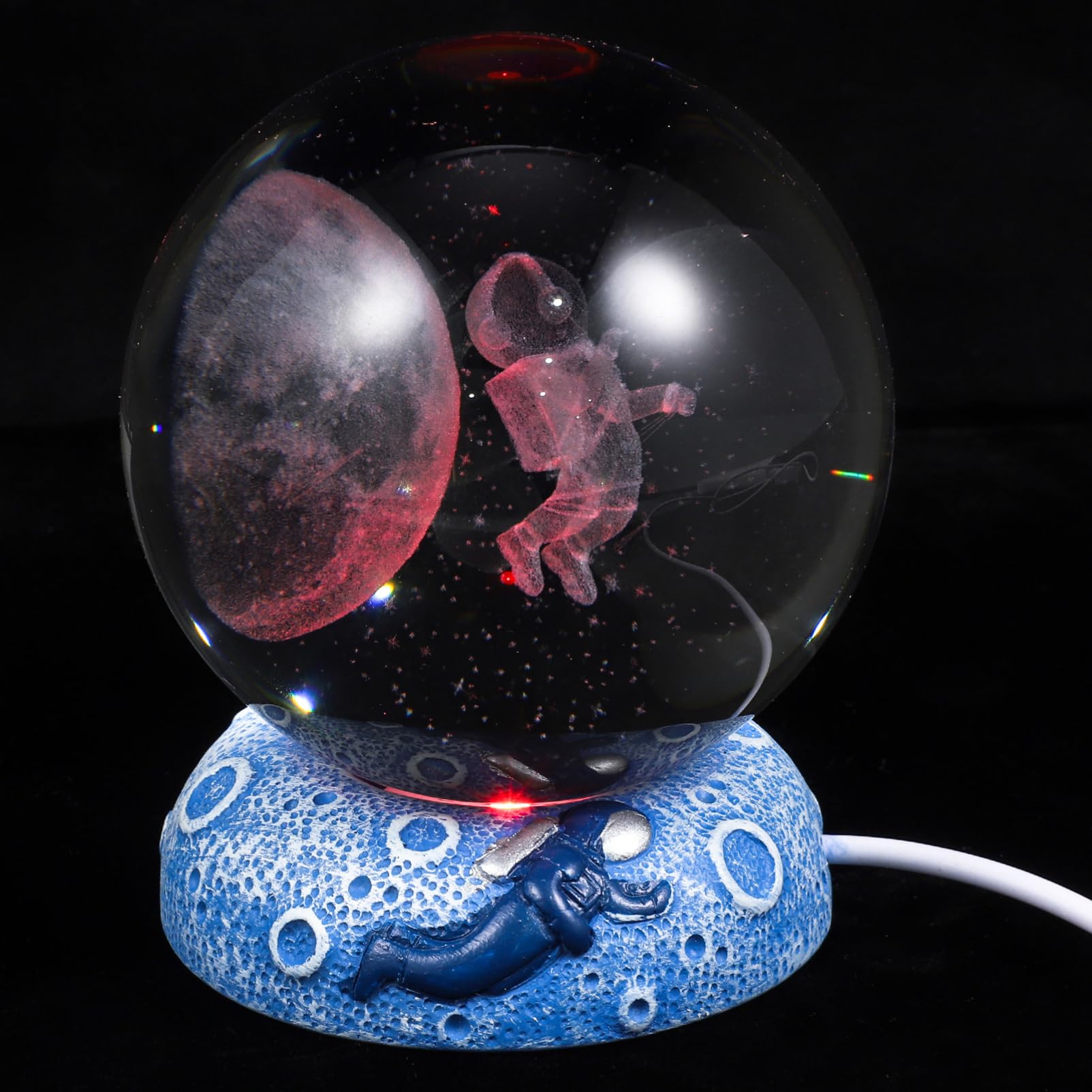 POPETPOP LED Crystal Ball Night Light with Base Unique Desk Decor Present for Home Decoration Engraved Design for Fantasy Experience Shape