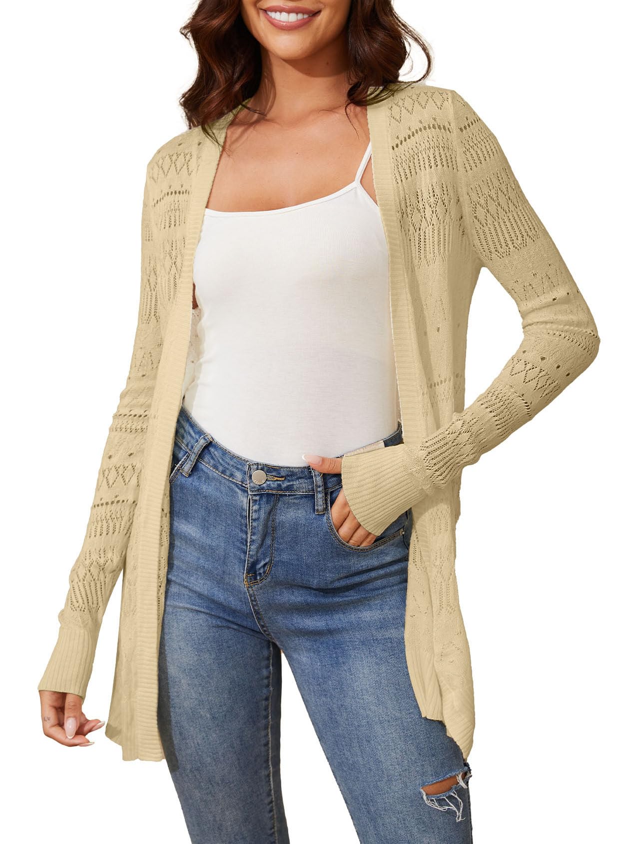 Spicy Sandia Crochet Long Summer Cardigan for Women Lightweight