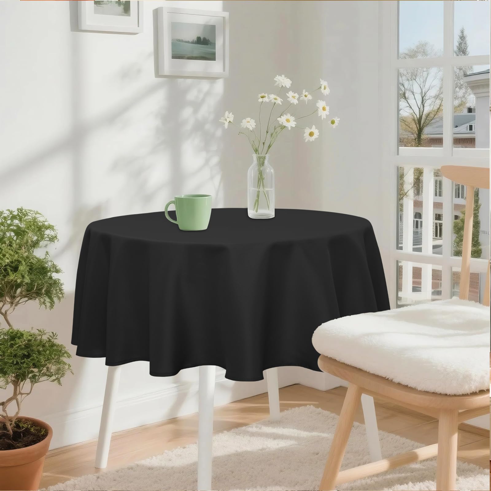 XWZO Round Black Tablecloth 40 Inch Polyester Folding Table Cloth, Small Round Table Cover Waterproof Wipe Clean Spillproof for Kitchen Dining Wedding Outdoor Picnic Buffet Party