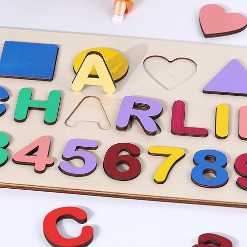 Vista 21 de Rompecabezas de nombre personalizado con número de mariposa, rompecabezas de madera personalizados con nombre para bebés y niños pequeños dentro