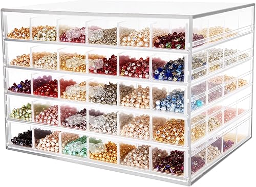 Organizador acrílico para arte de uñas, 120 compartimentos, caja de almacenamiento transparente de 5 niveles para purpurina de uñas, gemas,