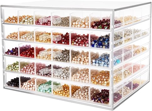 Acrylic Nail Art Organizer 120 Compartments - Clear 5-Tier Drawer Storage Box for Nail Glitters, Gems, Sequins & Jewelry - Display Case for Salon, Vanity Table, Beauty Room Organizing