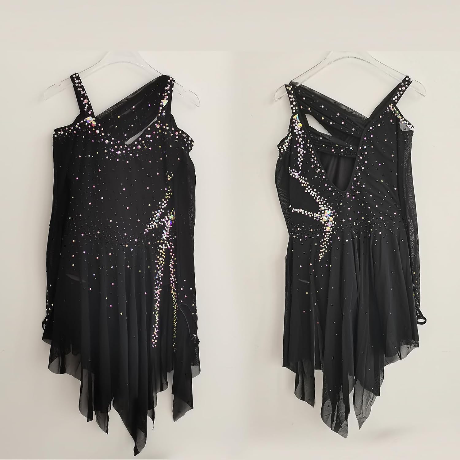 LIUHUO Ice Figure Skating Dresses Girls Womens Competition Comfortable Hand-Paste Diamond Black Long Sleeves