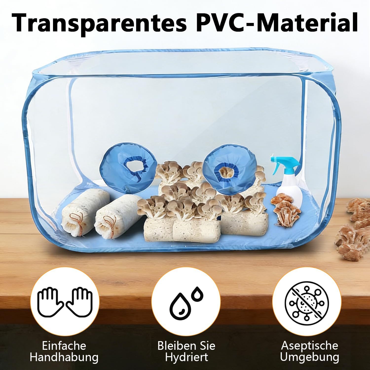 Crecimiento de setas, tienda de campaña portátil y plegable con dos aberturas para brazos para hongos como hongos Enoki, hongos medicinales, hongos en general (azul)