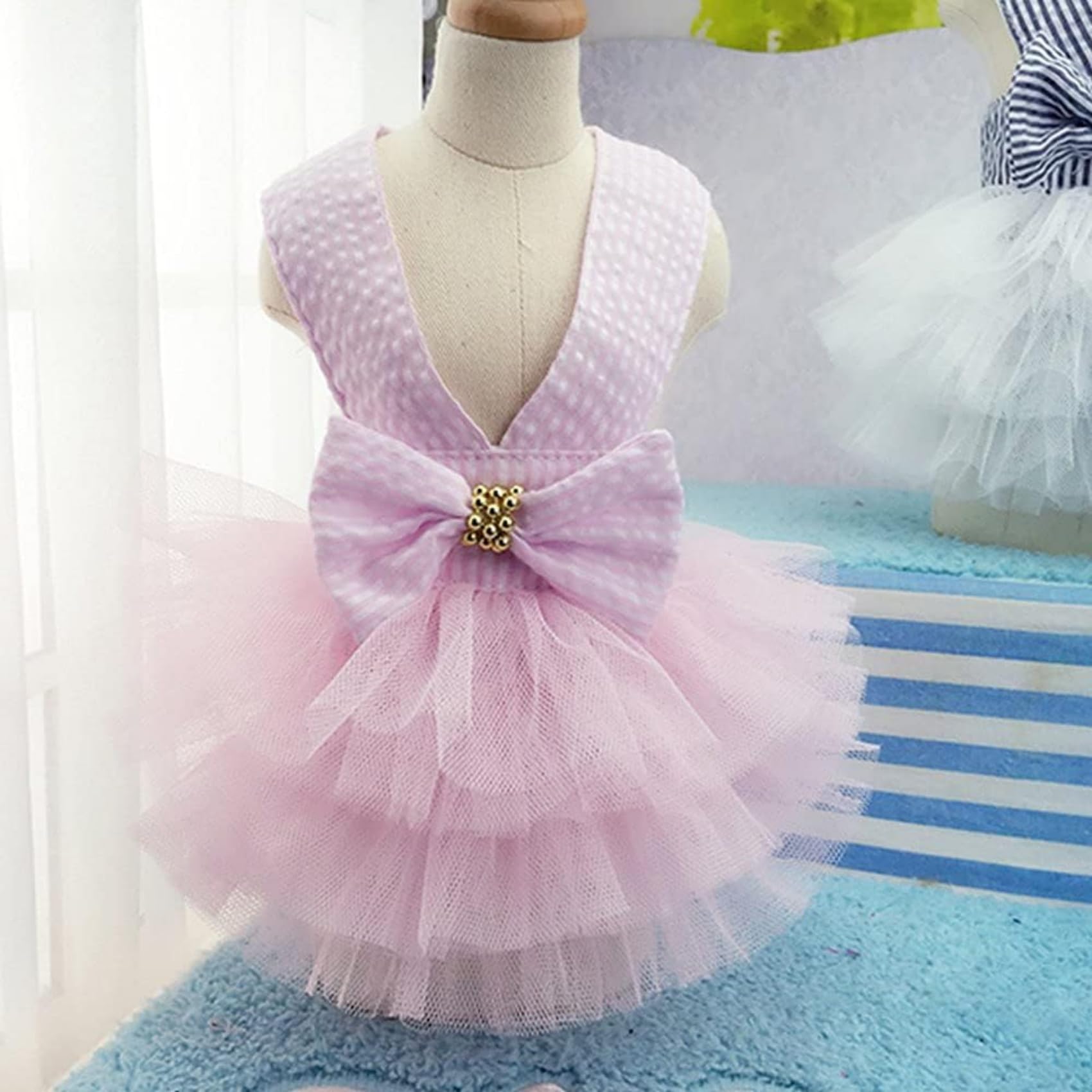 Dog Dresses, Fashion Pet Dog Clothes, Striped Mesh Puppy Dogs Princess Dresses (Pink, X-Small)