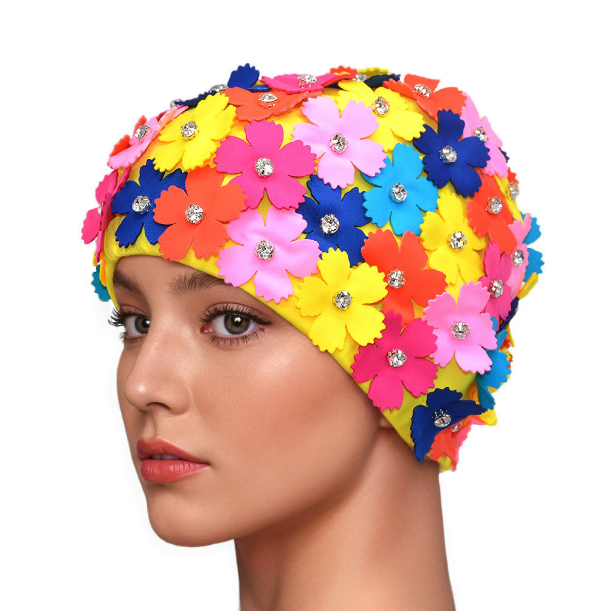 Handbuch Strass Floral Blütenblatt Retro Stil Schwimmen Gap Badekappen für Frauen