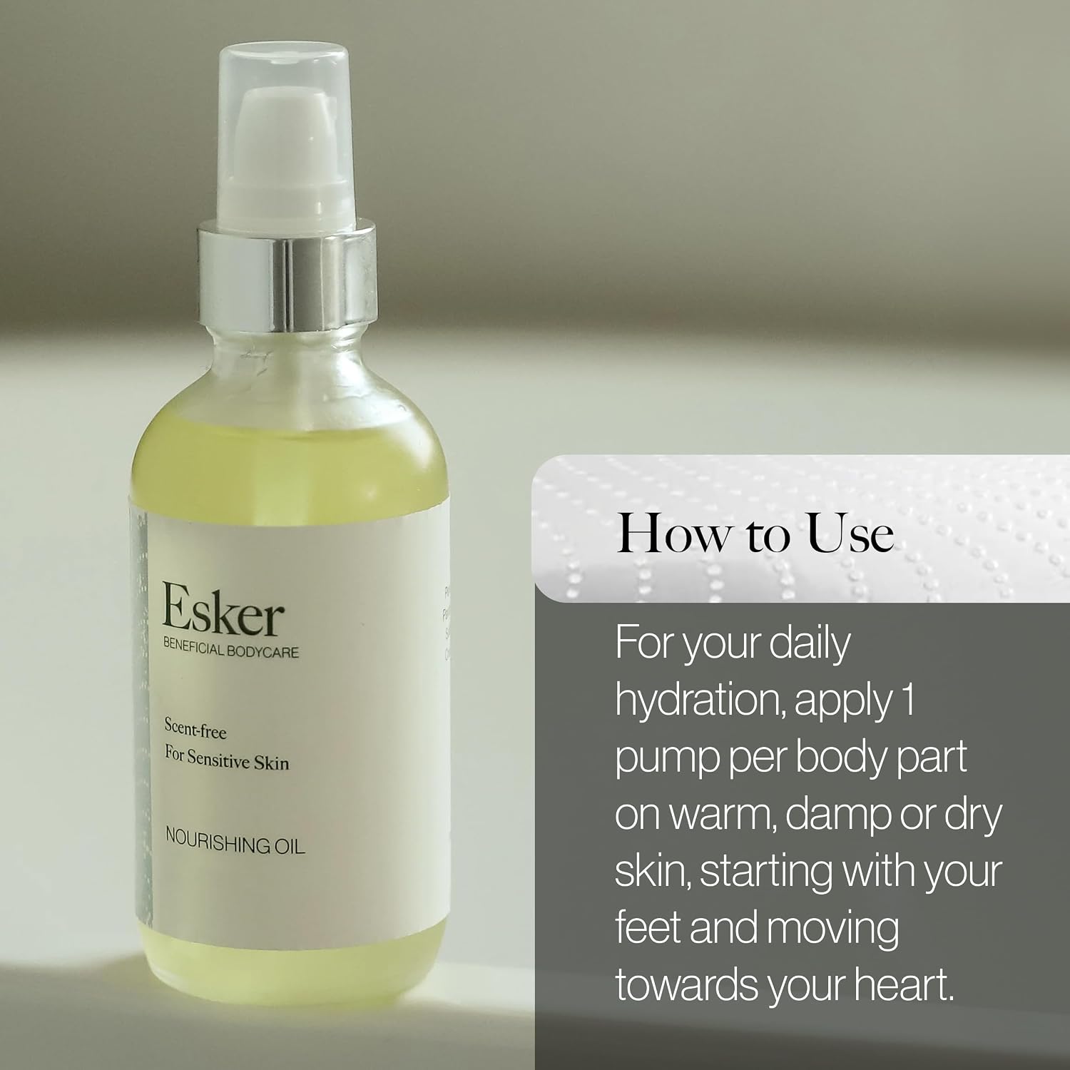 ESKER Nourishing Body Oil For Sensitive Skin Formulated to Hydrate and Retstore Dry Skin Infused with Prickly Pear Oil | Unscented | Vegan | Cruelty-Free Clean Beauty (4 fl oz | 120 ml)