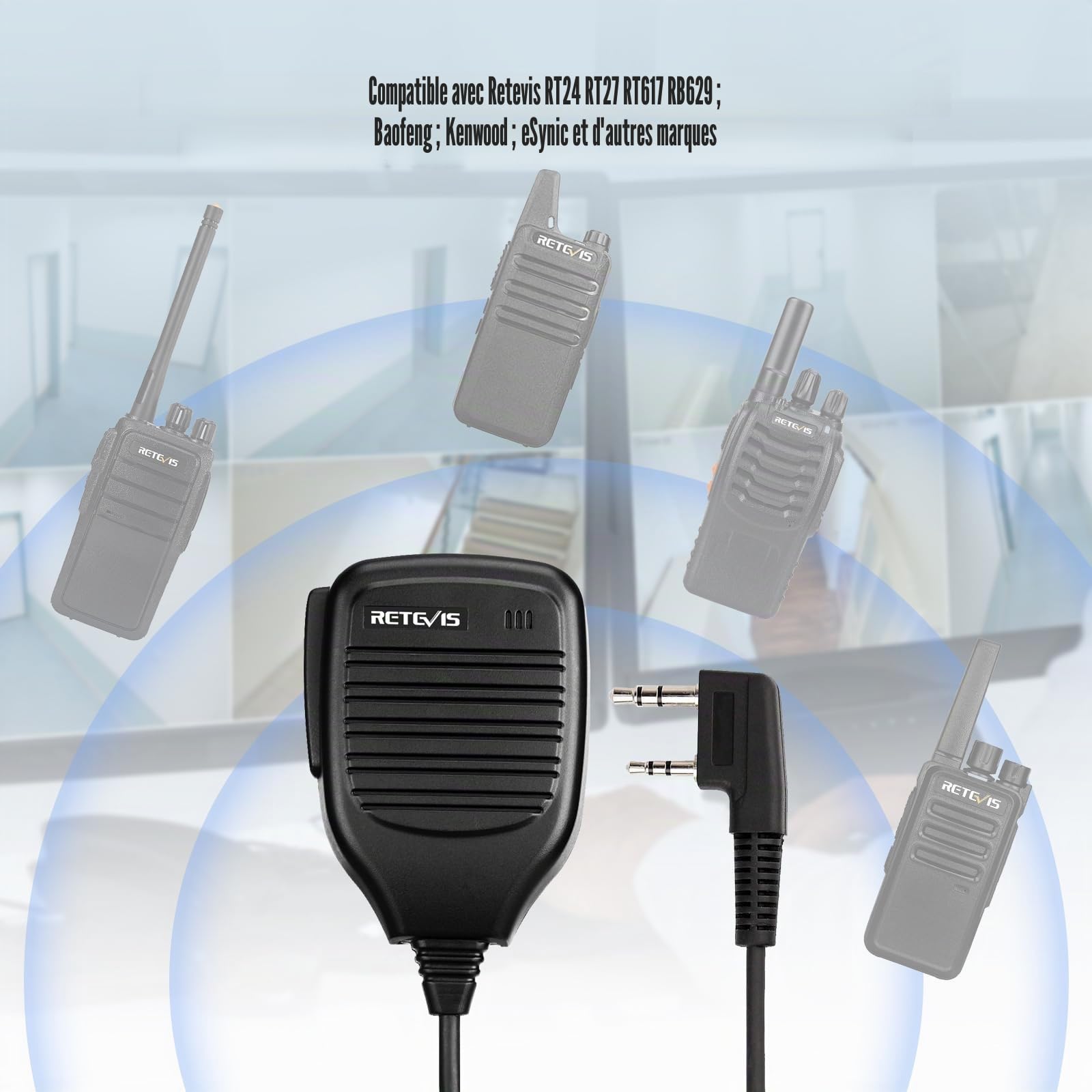 Retevis Talkie Walkie Micro 2 Broches Haut-Parleur Microphone Compatible avec Baofeng UV-5R BF-888S BF-88E RT24 RT27 H777 RT668 WOUXUN Kenwood TYT HYT Talkies Walkies pour la Chasse et Le Tir (2 Pcs)
